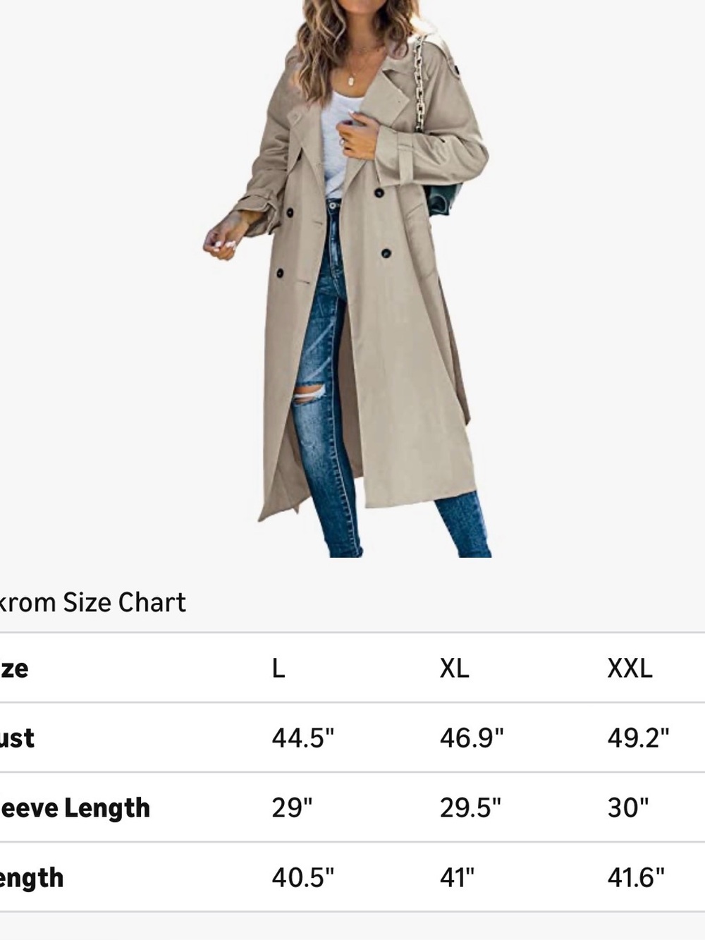 Classic Women's Double Breasted Long Trench Coat Khaki Slim Fit - Picture 5 of 7